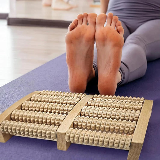 Wooden Foot Massager Roller: Grooved Design for Plantar Fasciitis